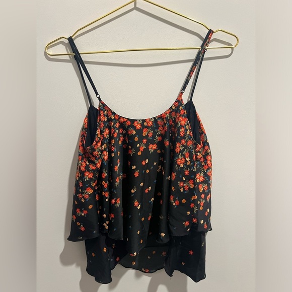 INTIMATELY FREE PEOPLE Black/Red Floral Spaghetti Strap Ruffle Top - Picture 6 of 10